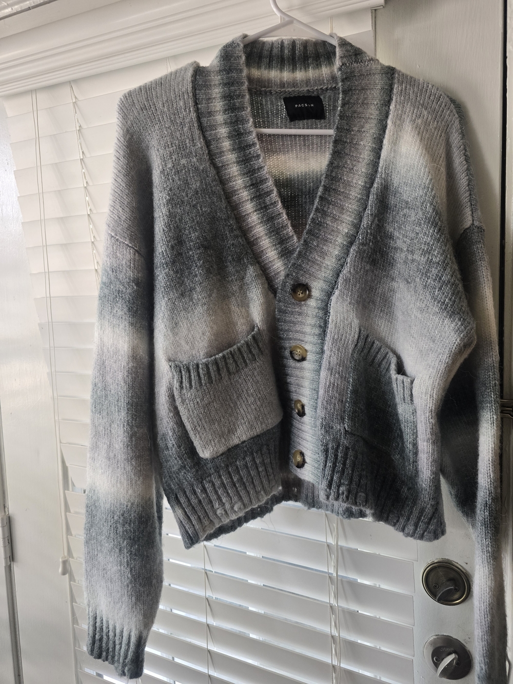 PacSun Gray & White Ombre Fuzzy Oversized Cardigan Sweater